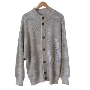 Bogner Vintage Cardigan Sweater Medium Snowflake Dogs Sled Wool Fair Isle Chunky